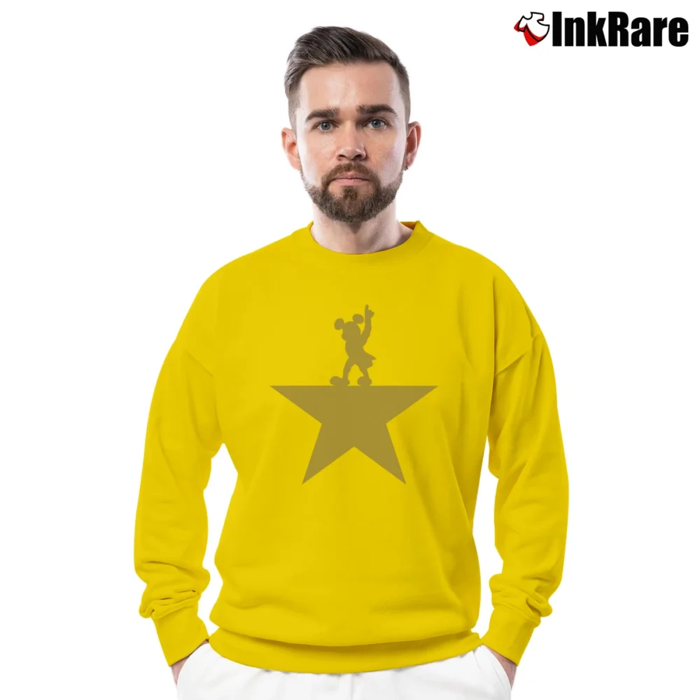 Men’s Mickey Mouse Hamilton Musical Crewneck Sweatshirt in yellow | Cozy Fabric, Clean Style