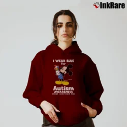 Women’s Mickey Mouse I Wear Blue Autism Awareness Cozy Hoodie in maroon | Warm, Structured, Stylish