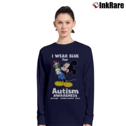 Women’s Mickey Mouse I Wear Blue Autism Awareness Long-Sleeve Top in navy | Sleek, Versatile, All-Season