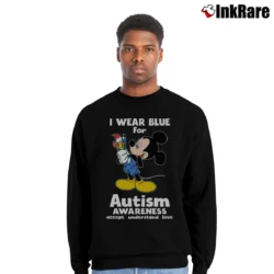 Men’s Mickey Mouse I Wear Blue Autism Awareness Crewneck Sweatshirt in black | Cozy Fabric, Clean Style