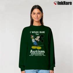 Women’s Mickey Mouse I Wear Blue Autism Awareness Relaxed Sweatshirt in forest green | Soft, Laid-Back Vibe