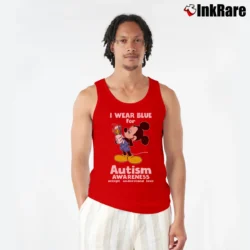 Men’s Mickey Mouse I Wear Blue Autism Awareness Tank Top in red | Breathable, Active-Friendly Design