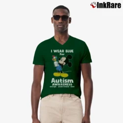 Men’s Mickey Mouse I Wear Blue Autism Awareness V-Neck Tee in forest green | Sharp, Breathable, Everyday Staple