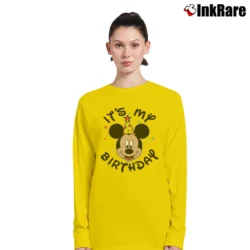 Women’s Mickey Mouse It's My Birthday Cute Face Classic Long-Sleeve Top in yellow | Sleek, Versatile, All-Season