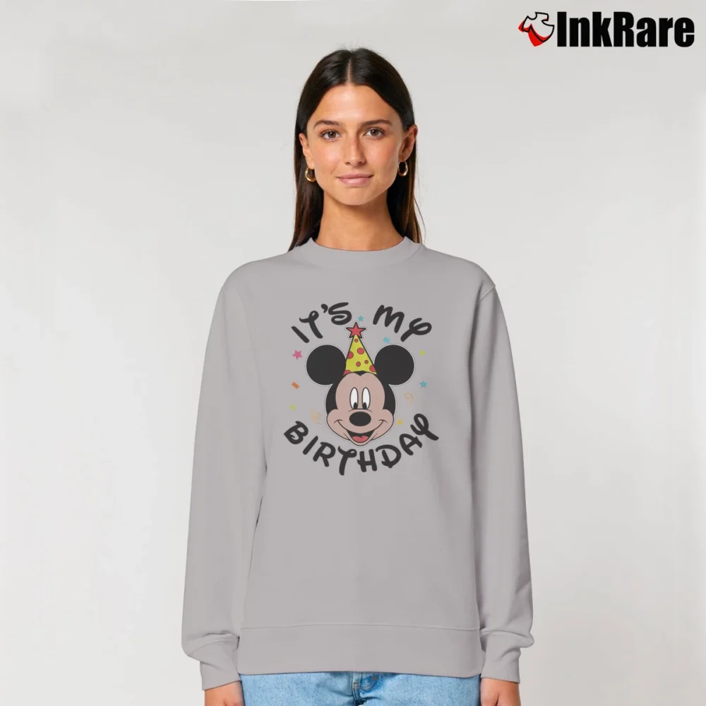 Women’s Mickey Mouse It's My Birthday Cute Face Classic Relaxed Sweatshirt in sport grey | Soft, Laid-Back Vibe