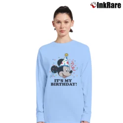 Women’s Mickey Mouse It's My Birthday Retro Face Classic Long-Sleeve Top in light blue | Sleek, Versatile, All-Season
