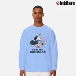 Men’s Mickey Mouse It's My Birthday Retro Face Classic Long-Sleeve Shirt in light blue | Sleek, Lightweight, Year-Round Wear