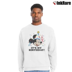 Men’s Mickey Mouse It's My Birthday Retro Face Classic Crewneck Sweatshirt in white | Cozy Fabric, Clean Style