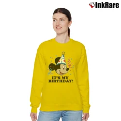 Women’s Mickey Mouse It's My Birthday Retro Face Classic Relaxed Sweatshirt in yellow | Soft, Laid-Back Vibe