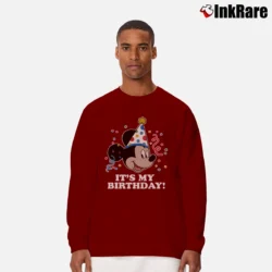 Men’s Mickey Mouse It's My Birthday Retro Face Long-Sleeve Shirt in maroon | Sleek, Lightweight, Year-Round Wear