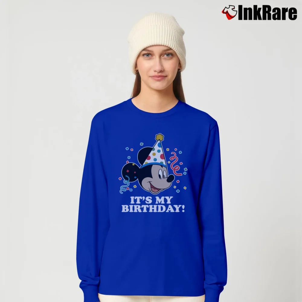Women’s Mickey Mouse It's My Birthday Retro Face Long-Sleeve Top in royal blue | Sleek, Versatile, All-Season