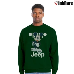 Men’s Mickey Mouse Jeep Graphic Crewneck Sweatshirt in forest green | Cozy Fabric, Clean Style