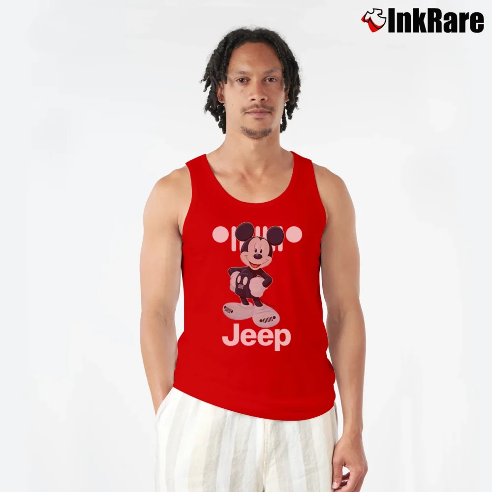 Men’s Mickey Mouse Jeep Graphic Tank Top in red | Breathable, Active-Friendly Design
