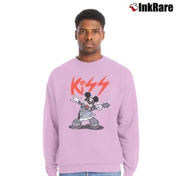 Men’s Mickey Mouse Kiss Rock Music Crewneck Sweatshirt in light pink | Cozy Fabric, Clean Style