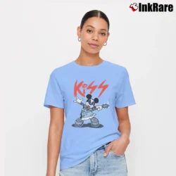 Women’s Mickey Mouse Kiss Rock Music Signature T-Shirt in light blue | Soft, Flattering Fit