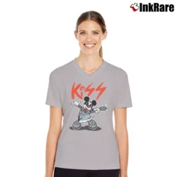 Women’s Mickey Mouse Kiss Rock Music V-Neck Tee in sport grey | Chic Neckline, Soft Texture