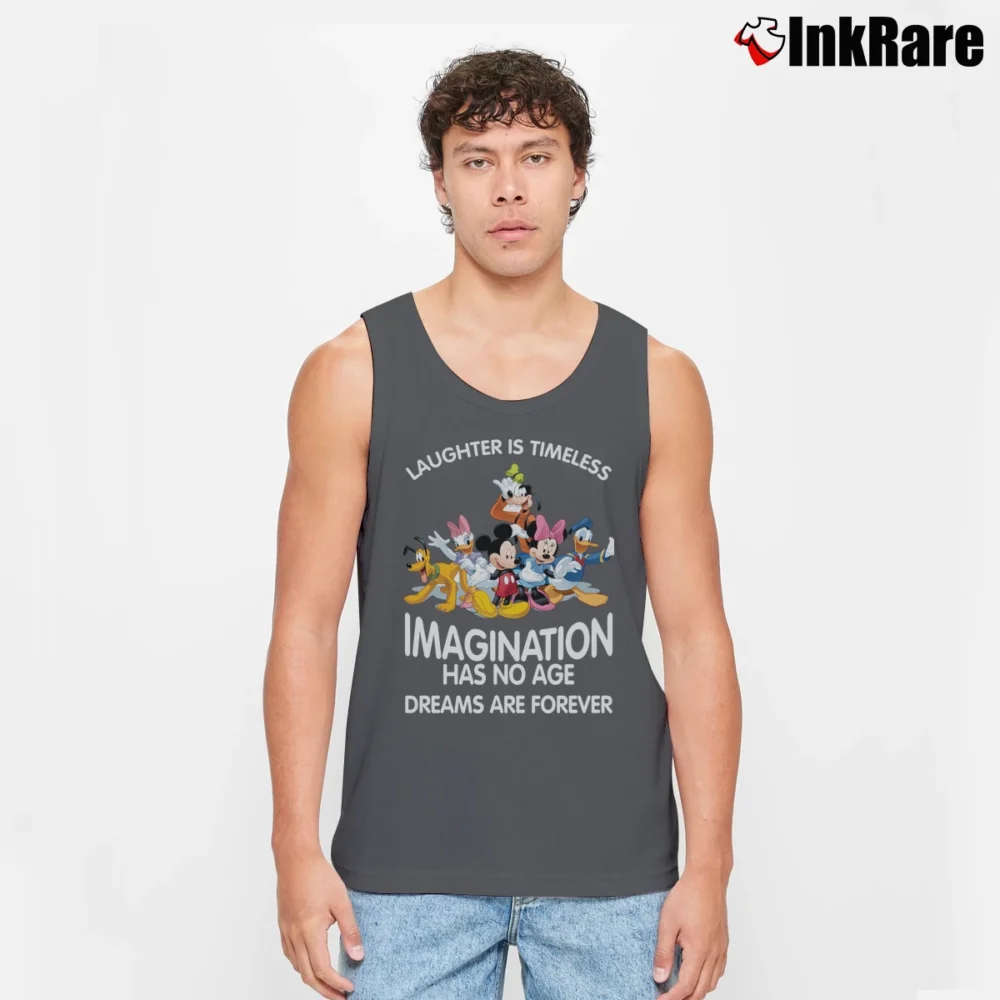 Men’s Mickey Mouse Laughter Is Timeless Dreams Forever Tank Top in charcoal | Breathable, Active-Friendly Design