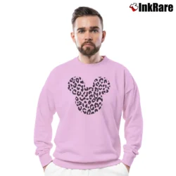 Men’s Mickey Mouse Leopard Muscle Crewneck Sweatshirt in light pink | Cozy Fabric, Clean Style