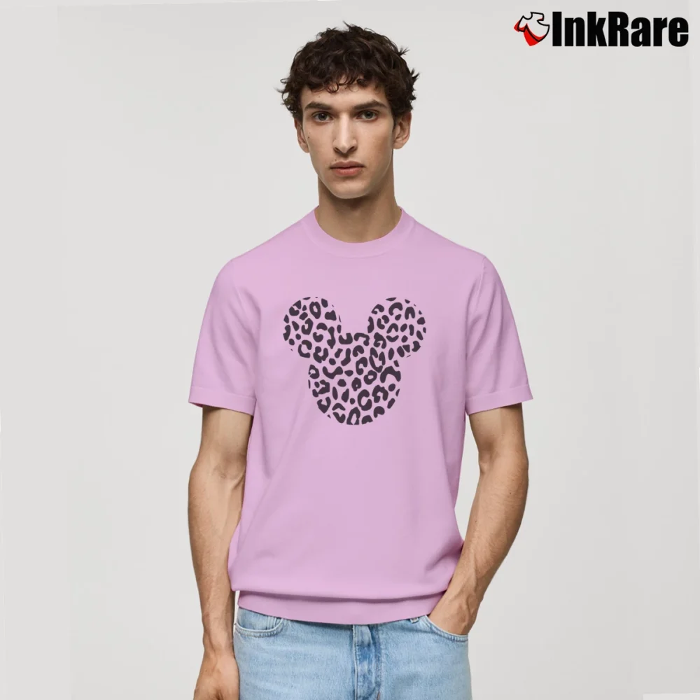 Men’s Mickey Mouse Leopard Muscle Classic T-Shirt in light pink | Soft, Breathable Everyday Wear