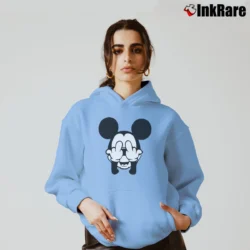Women’s Mickey Mouse Middle Finger Cartoon Cozy Hoodie in light blue | Warm, Structured, Stylish
