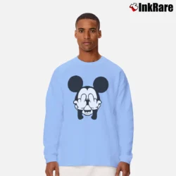 Men’s Mickey Mouse Middle Finger Cartoon Long-Sleeve Shirt in light blue | Sleek, Lightweight, Year-Round Wear