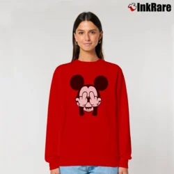Women’s Mickey Mouse Middle Finger Cartoon Relaxed Sweatshirt in red | Soft, Laid-Back Vibe