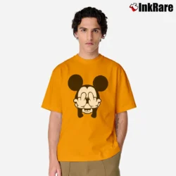 Men’s Mickey Mouse Middle Finger Cartoon Classic T-Shirt in orange | Soft, Breathable Everyday Wear