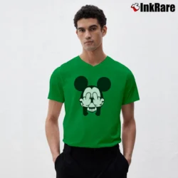 Men’s Mickey Mouse Middle Finger Cartoon V-Neck Tee in irish green | Sharp, Breathable, Everyday Staple