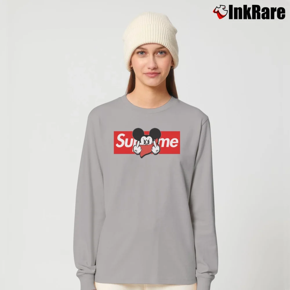 Women’s Mickey Mouse Middle Finger Graphic Long-Sleeve Top in sport grey | Sleek, Versatile, All-Season