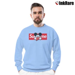 Men’s Mickey Mouse Middle Finger Graphic Crewneck Sweatshirt in light blue | Cozy Fabric, Clean Style