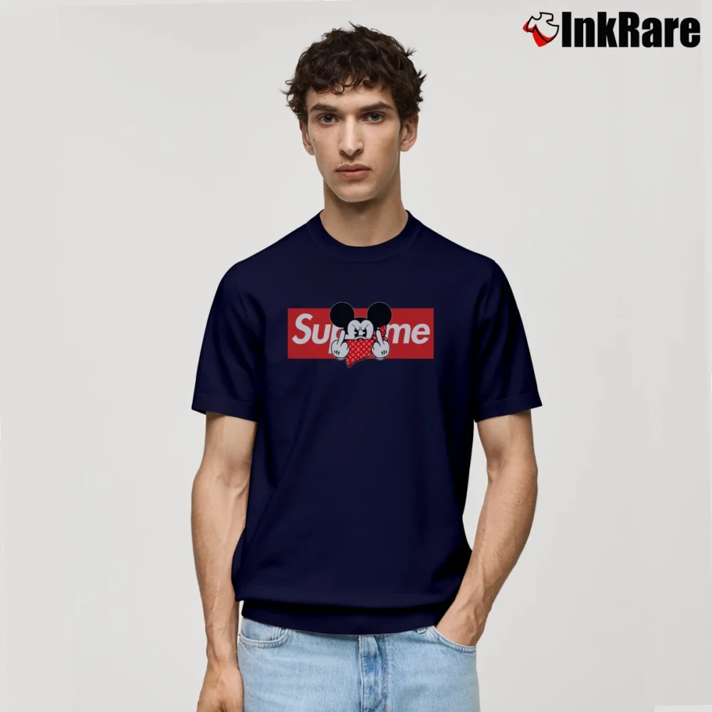 Men’s Mickey Mouse Middle Finger Supreme Classic T-Shirt in navy | Soft, Breathable Everyday Wear