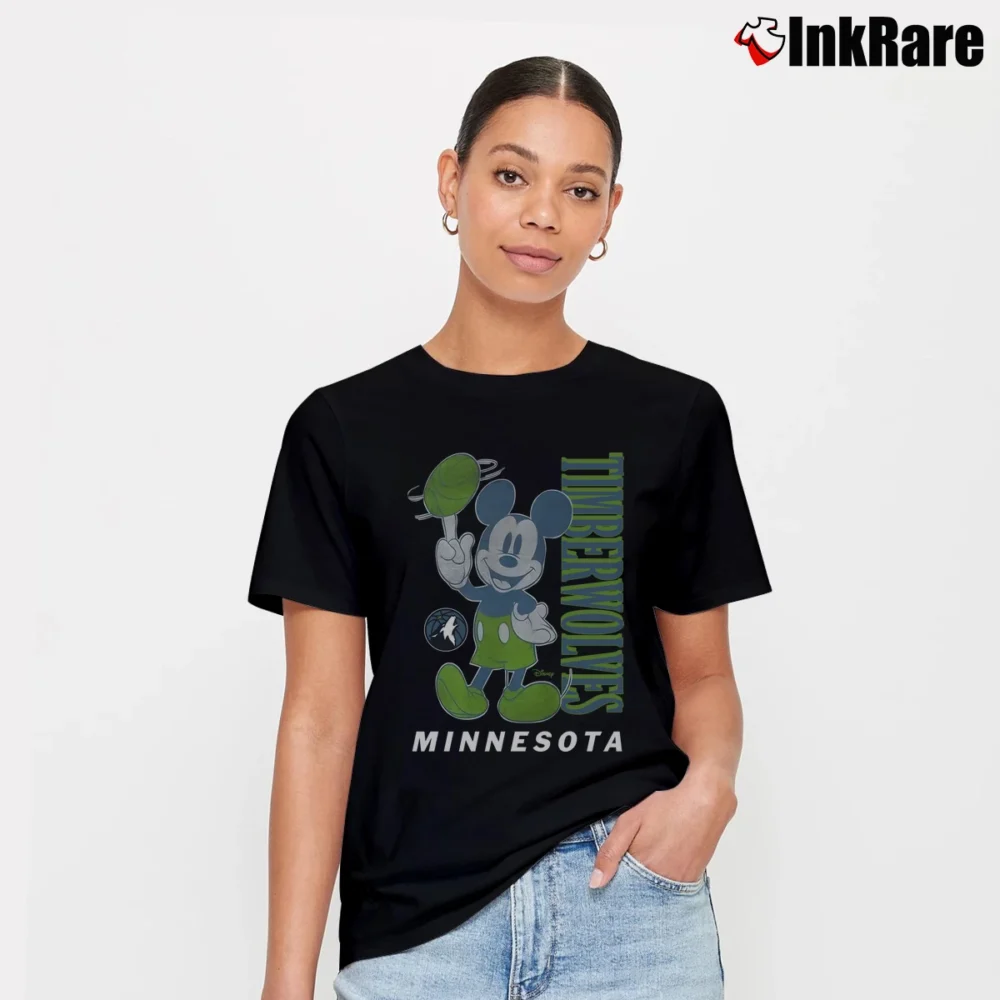 Women’s Mickey Mouse Minnesota Timberwolves Basketball Fan Signature T-Shirt in black | Soft, Flattering Fit