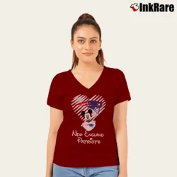 Women’s Mickey Mouse New England Patriots Super Bowl Fan V-Neck Tee in maroon | Chic Neckline, Soft Texture