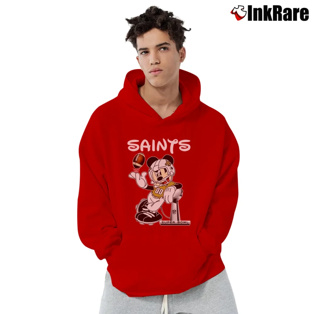 Men’s Mickey Mouse New Orleans Saints Football Pullover Hoodie in red | Cozy, Durable, Modern Fit