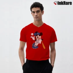 Men’s Mickey Mouse New York Yankees Fan V-Neck Tee in red | Sharp, Breathable, Everyday Staple