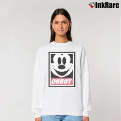 Women’s Mickey Mouse Oh Boy Walt Disney Cartoon Relaxed Sweatshirt in white | Soft, Laid-Back Vibe