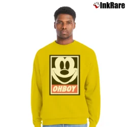 Men’s Mickey Mouse Oh Boy Walt Disney Cartoon Crewneck Sweatshirt in yellow | Cozy Fabric, Clean Style