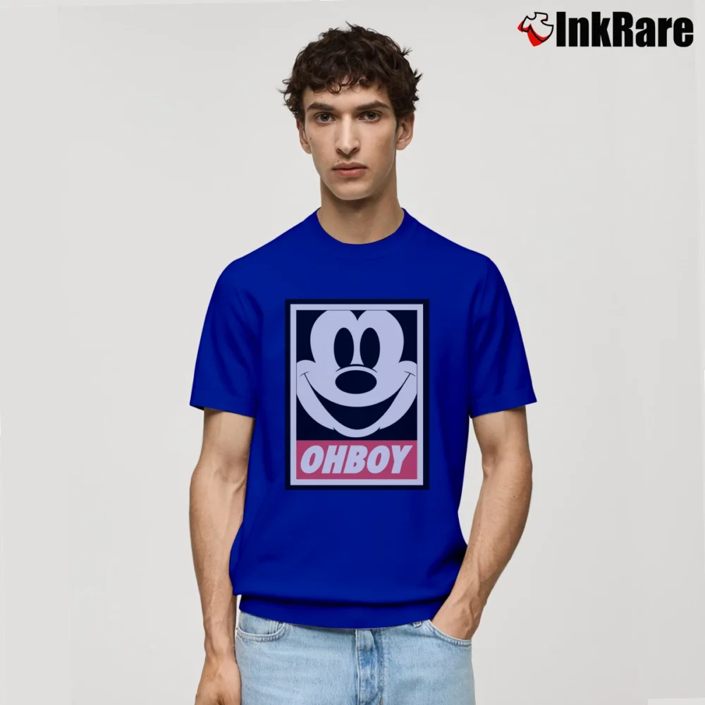 Men’s Mickey Mouse Oh Boy Walt Disney Cartoon Classic T-Shirt in royal blue | Soft, Breathable Everyday Wear