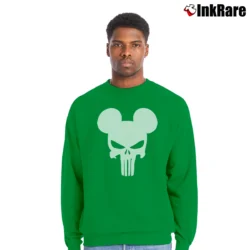 Men’s Mickey Mouse Punisher Skull Family Crewneck Sweatshirt in irish green | Cozy Fabric, Clean Style