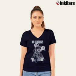 Women’s Mickey Mouse Punk Rock Seditionaries No Future V-Neck Tee in navy | Chic Neckline, Soft Texture