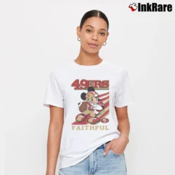 Women’s Mickey Mouse San Francisco 49ers Faithful Football Fan Signature T-Shirt in white | Soft, Flattering Fit