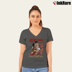 Women’s Mickey Mouse San Francisco 49ers Faithful Football Fan V-Neck Tee in charcoal | Chic Neckline, Soft Texture