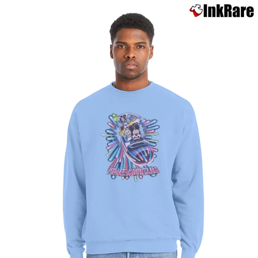 Men’s Mickey Mouse Space Mountain Disney World Crewneck Sweatshirt in light blue | Cozy Fabric, Clean Style