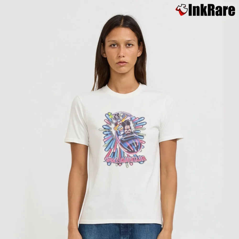 Women’s Mickey Mouse Space Mountain Disney World Signature T-Shirt in white | Soft, Flattering Fit