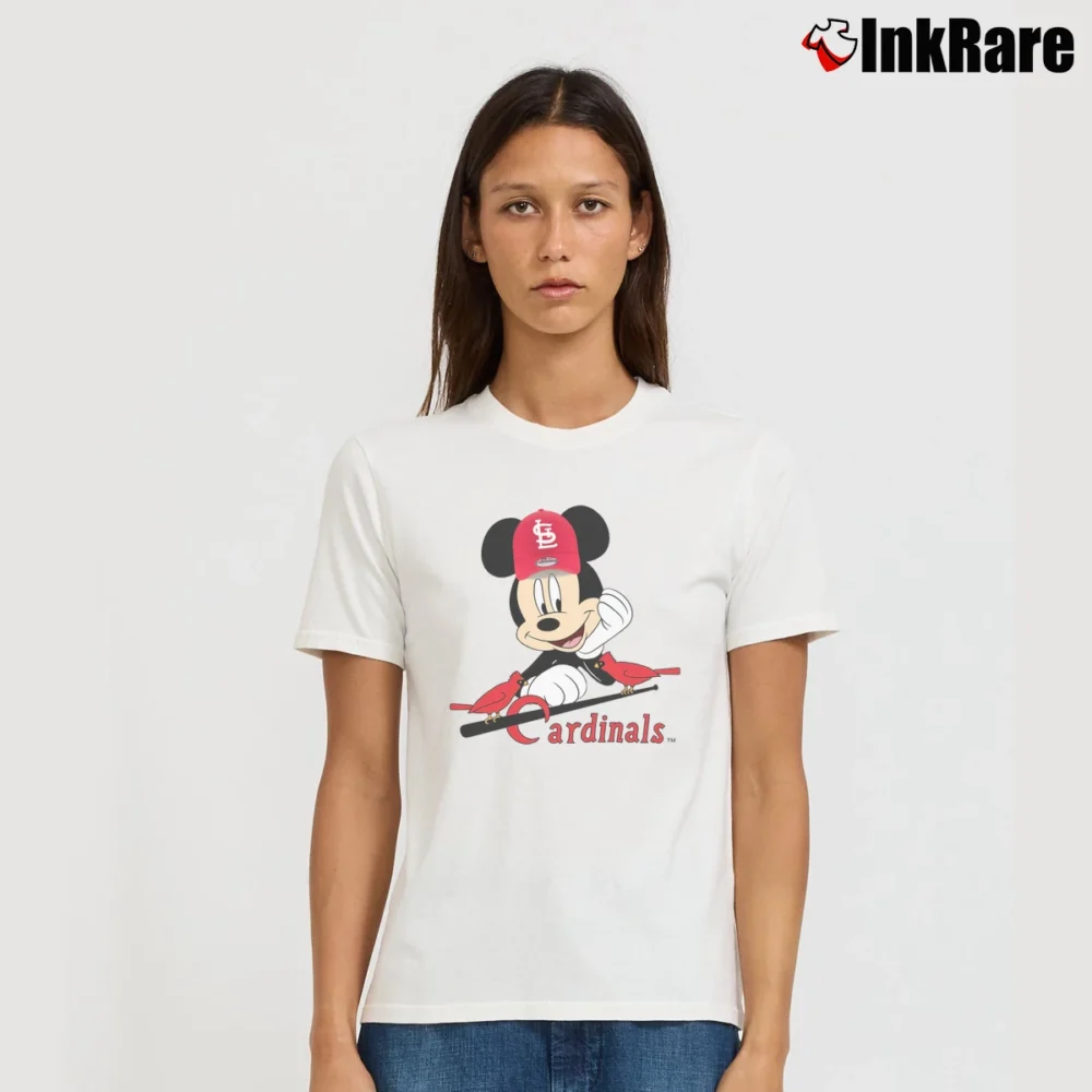 Women’s Mickey Mouse St Louis Cardinals Headshot Signature T-Shirt in white | Soft, Flattering Fit
