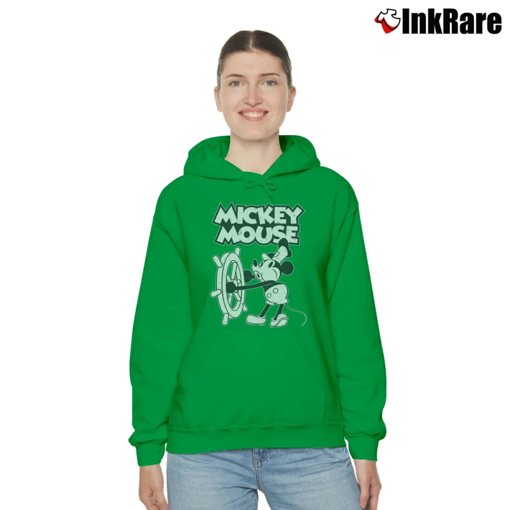 Women’s Mickey Mouse Steamboat Willie Father's Day Gift Cozy Hoodie in irish green | Warm, Structured, Stylish