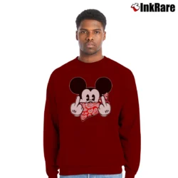 Men’s Mickey Mouse Thug Life Gangster Christmas Gift Crewneck Sweatshirt in maroon | Cozy Fabric, Clean Style