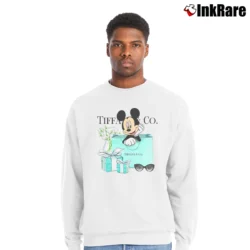 Men’s Mickey Mouse Tiffany & Co Inspired Crewneck Sweatshirt in white | Cozy Fabric, Clean Style
