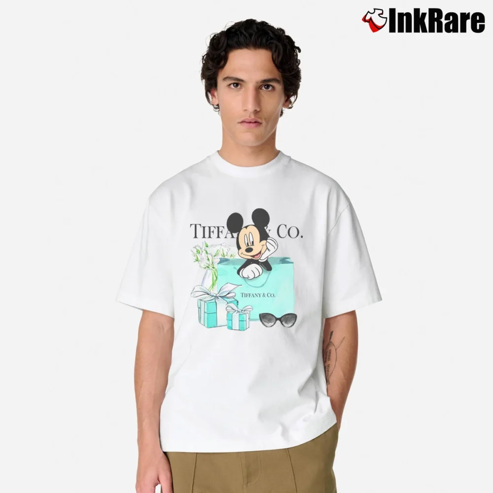 Men’s Mickey Mouse Tiffany & Co Inspired Classic T-Shirt in white | Soft, Breathable Everyday Wear
