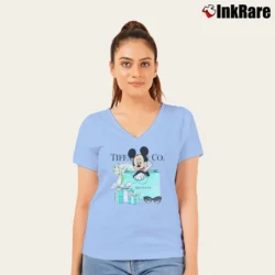 Women’s Mickey Mouse Tiffany & Co Inspired V-Neck Tee in light blue | Chic Neckline, Soft Texture